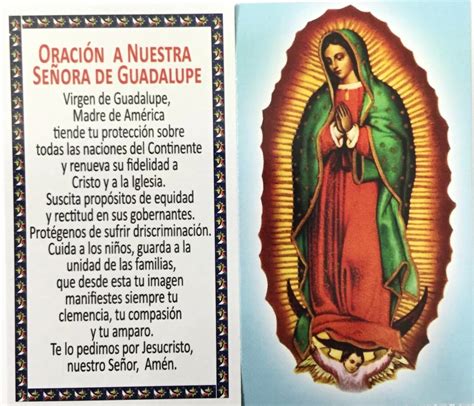 100 Catholic Spanish Holy Prayer Card Our Lady Of Guadalupe Etsy