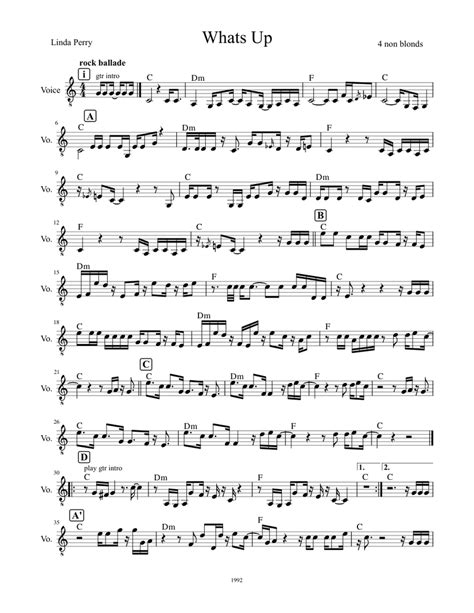 Whats Up 4 Non Blondes Sheet Music For Voice Other Solo