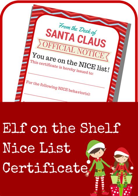The pdf versions are available in pdf format: Elf on the Shelf Nice List Certificate Printable - A ...