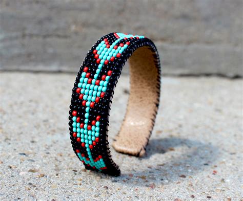Native American Beaded Cuff Bracelet With Turquoise Arrow