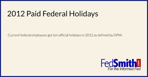2012 Paid Federal Holidays