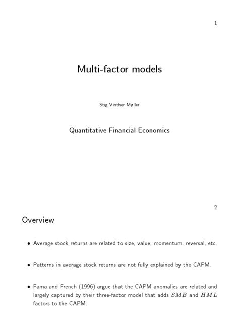 Multi Factor Models Pdf Capital Asset Pricing Model Economies