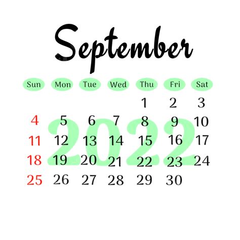 September Calendar White Transparent Simple Calendar September 2022