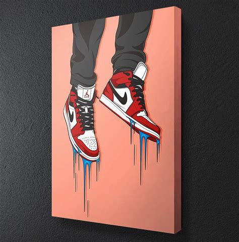 Retro High Og Air Jordan 1 Red Drip Canvas Wall Art Etsy