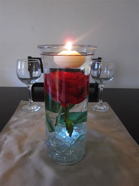 Red Rose Centerpiece Kit With Clear Marbles And Led Light Etsy Rose
