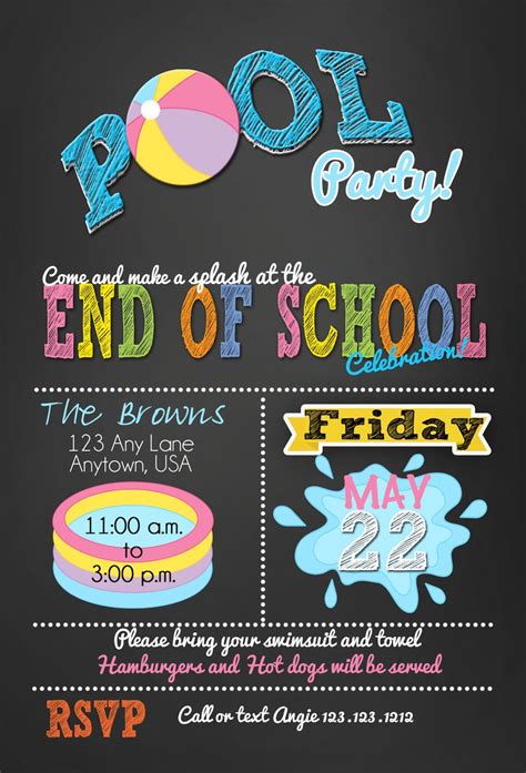 At first we have to celebrate a hopefully calm and peaceful christmas evening with the family or a bunch of friends. End of the School year Pool Party Bash Invitations | Pool ...