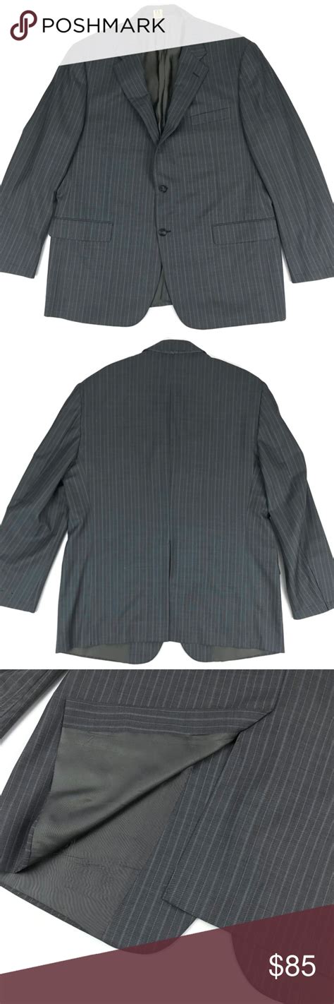 Hickey Freeman Gray Pinstriped Suit Jacket Sz 46r Grey Pinstripe Suit