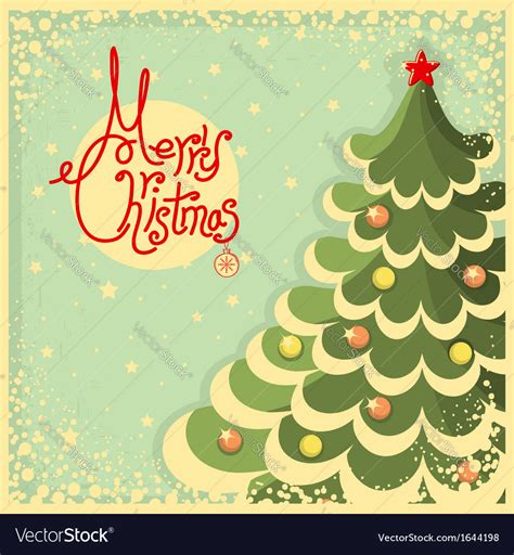 Vintage Christmas Card With Tree And Text Vector Image