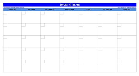 Printable Blank Monthly Calendar Excel Templates Free Sample Blank