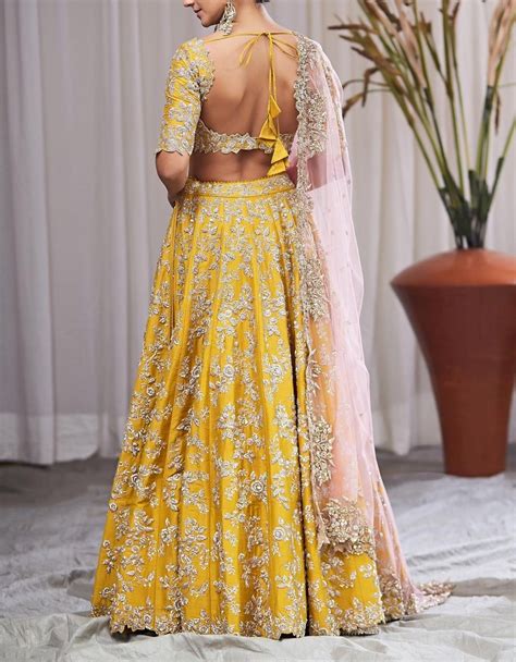 Buy Mustard Yellow Zardosi Embroidered Lehenga Set By Anushree Reddy Available At Two Piece