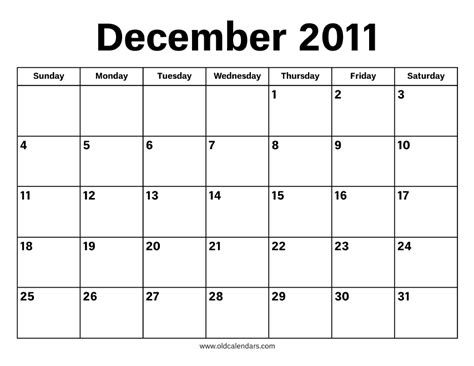 December 2011 Calendar Printable Old Calendars