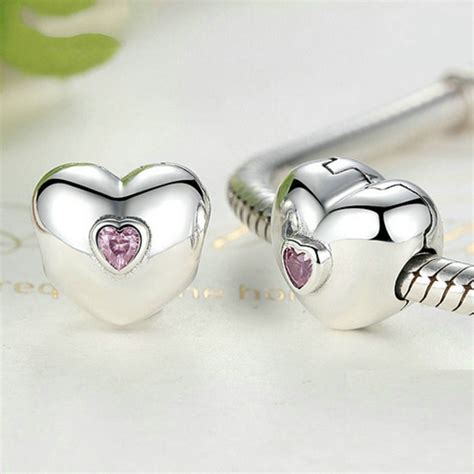 Steady Heart Pink Cz Clip Beads Charm Sterling Silver Etsy
