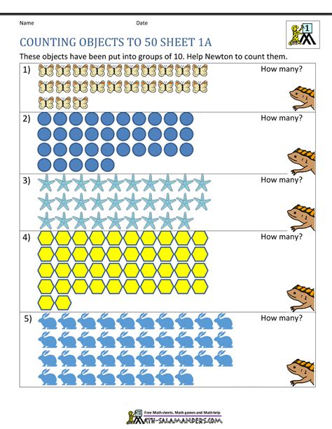 Numbers 1-50 Counting Worksheets