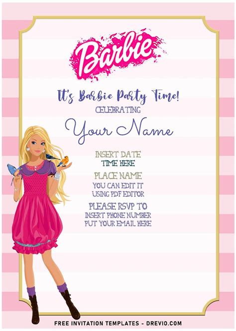 Barbie Birthday Party Flyer With A Girl In Pink And Purple Dress