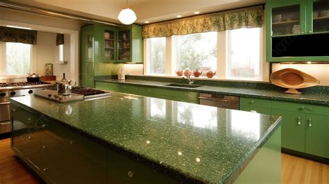 Green Kitchen Has Green Granite Countertops Background Picture Of