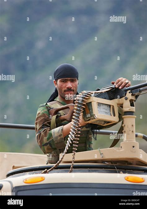Afghan National Army Soldier Behind A Machine Gun Stock Photo Alamy