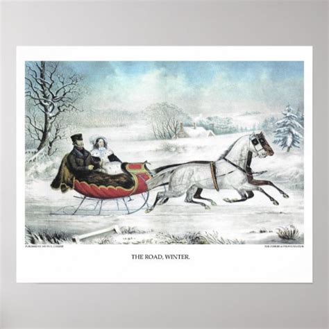 Currier And Ives Lithograph The Road Winter Poster