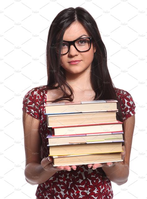 College Girl In Glasses Featuring Attractive Beautiful And Books School And Education Stock
