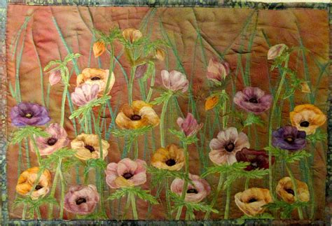 Hand Painted Fabric Art Quilt Wallhanging Poppies Etsy In 2021