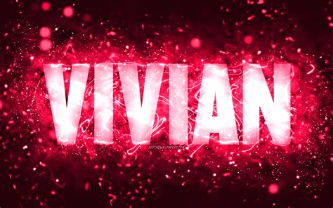 Download Wallpapers Happy Birthday Vivian 4k Pink Neon Lights Vivian