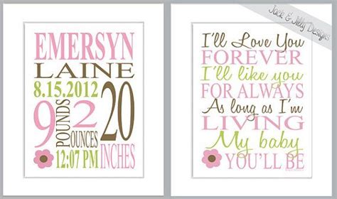 Matching Nursery Art Birth Stat And Ill Love You Forever Print 8x10
