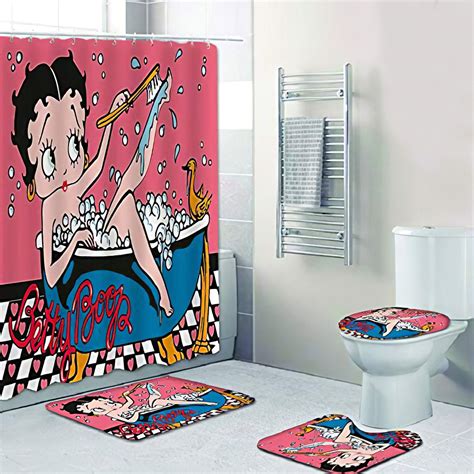 Betty Boop 4piece Bathroom Shower Curtain Including Square Etsy