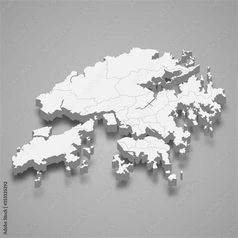 Hong Kong 3d Map With Borders Template For Your Design Stock Vector