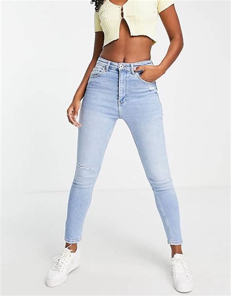 Bershka Super High Waist Skinny Jean In Vintage Blue Asos