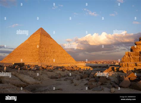 Cairo City Behind Awesome Pyramid Of Khafre Or Of Chephren In Giza The