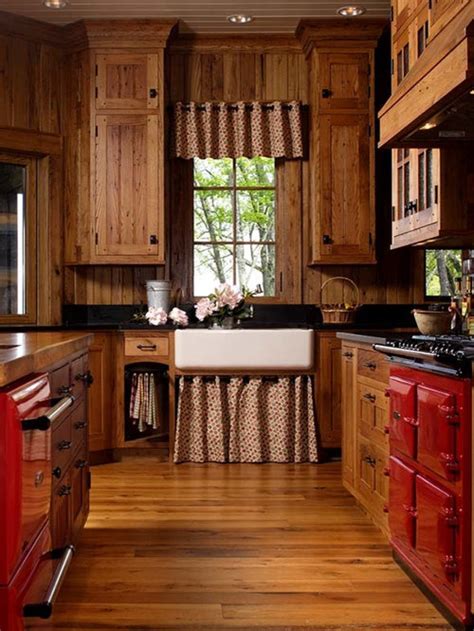 Each of the tile is relatively large squared. Rustic Kitchen Design Ideas & Remodel Pictures with Red ...