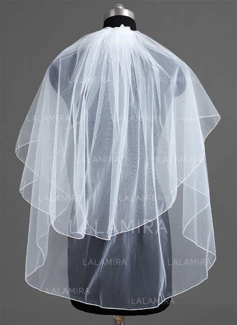 Fingertip Bridal Veils Tulle Two Tier Classic With Pencil Edge Wedding