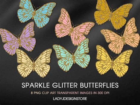 Sparkle Gold Glitter Butterfly Clipart Black Glitter Etsy Glitter