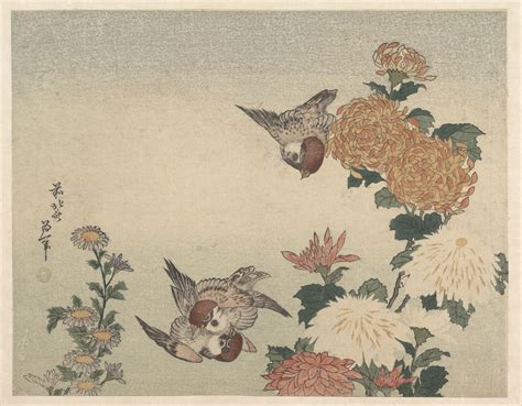 Katsushika Hokusai Sparrows And Chrysanthemums Japan Edo Period