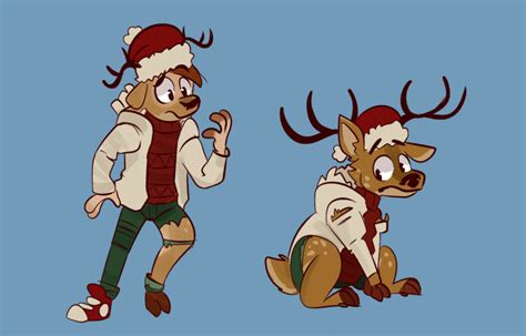 Furrybooru After Transformation Antlers Capreoline Cervid Christmas