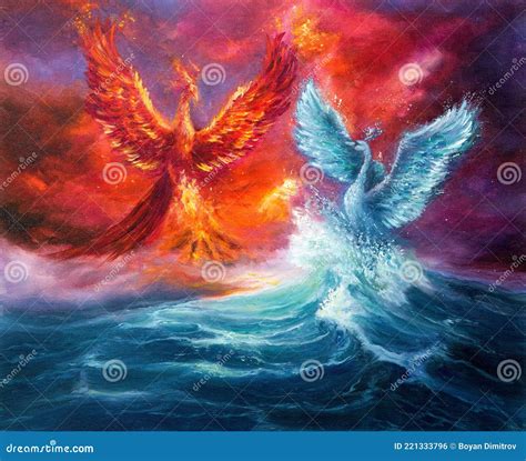 Mythology Phoenix and Spiritual Swan Stock Illustration - Illustration