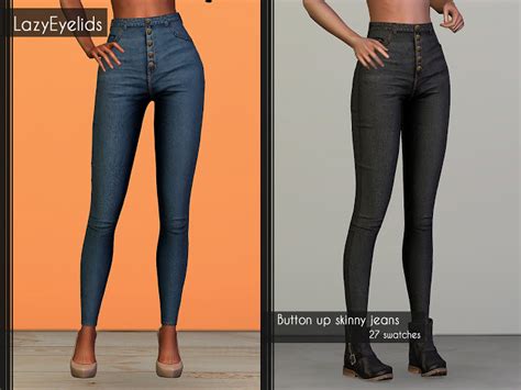 Button Up Skinny Jeans At Lazyeyelids Sims 4 Updates
