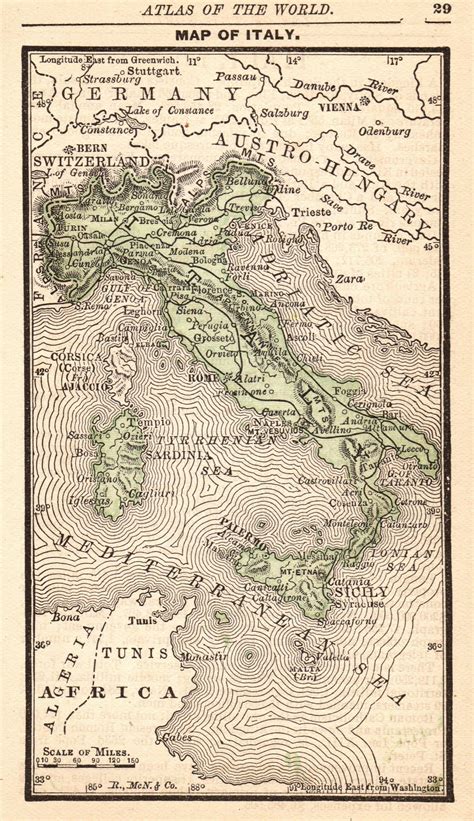 1888 Tiny Italy Map Antique Miniature Map Of Italy Gallery Etsy