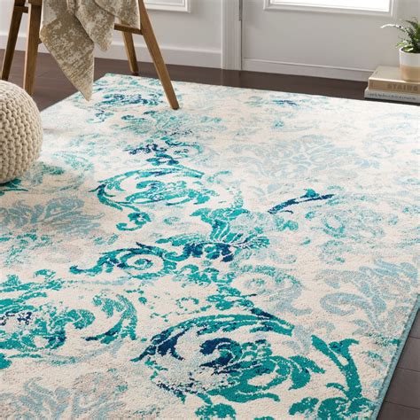 damask pattern soft teal aqua ivory area rug modern rugs and decor