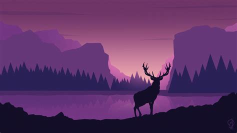 Download Wallpaper 3840x2160 Deer Art Vector Mountains Landscape 4k