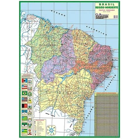 Mapa Político Região Nordeste do Brasil Glomapas na Papelaria Art Nova