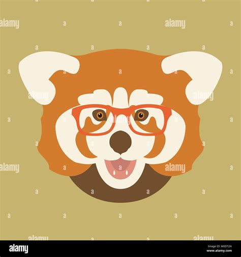 Red Panda Face In Glasses Vector Illustration Style Flat Stock Vector