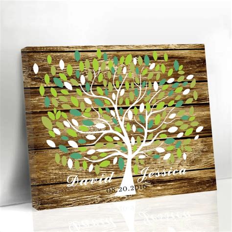 personalized wedding guest book tree custom name and date rustic canvas guestbook bridal