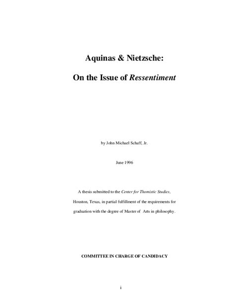 Pdf Aquinas And Nietzsche On The Issue Of Ressentiment John Schaff