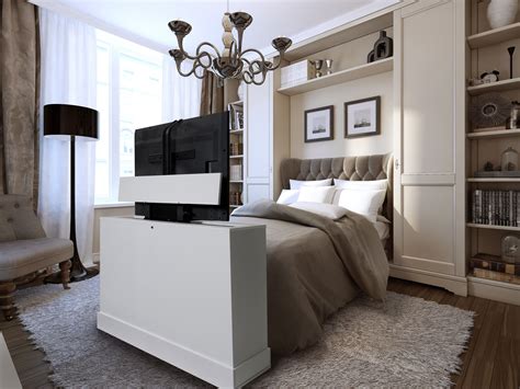 Azura 360 Degree Swivel In White Finish Tv Lift Cabinet Tv Lift