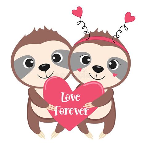 Sloth Couple Vector Illustration Love Forever Stock Vector