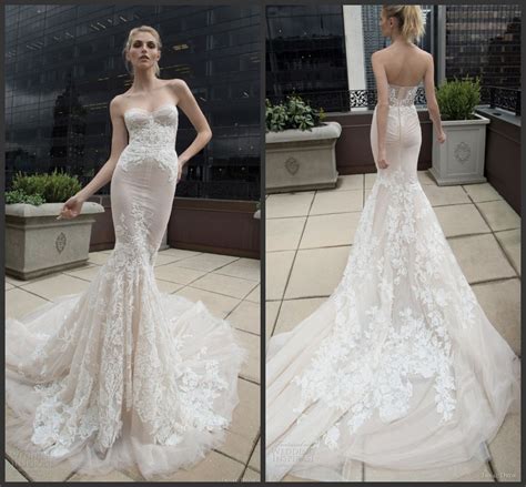 Strapless Nude Lining Bridal Gown Lace Tulle Wedding Dresses S5757