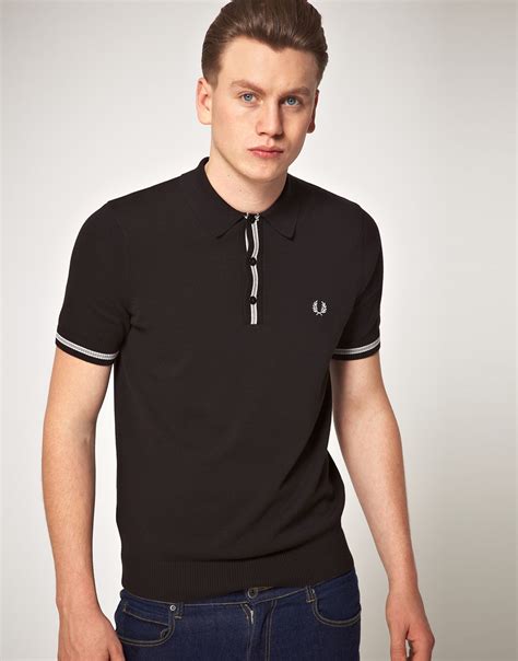 Lyst Fred Perry Fred Perry Tipped Knitted Polo Shirt In Black For Men