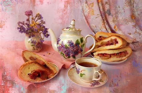 755583 Still Life Pastry Tea Bread Cup Saucer Rare Gallery Hd