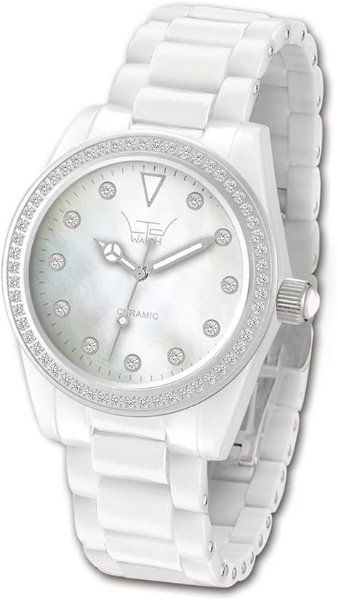 Ltd Ladies White Ceramic Watch 020623 With A Stone Set Bezel And