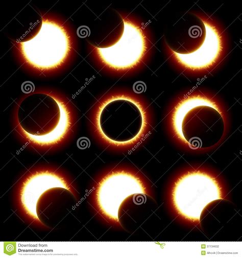 Solar Eclipse Set Of Brush Stroke Circles Vector Illustration